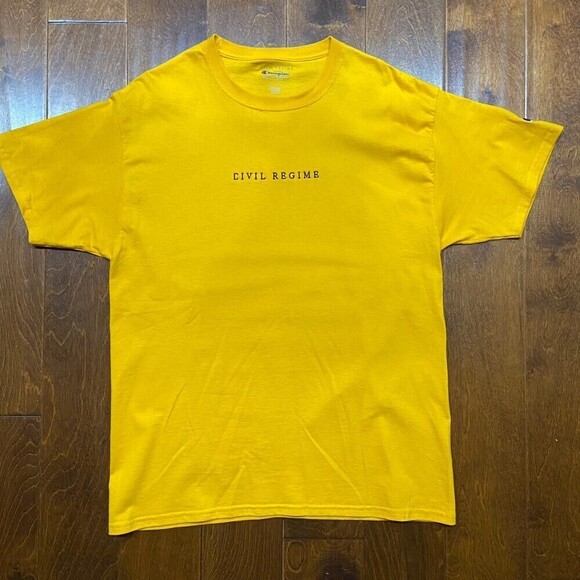 Civil Regime x Champion Embroidered Mustard Yellow T-Shirt Men's Size Large - Picture 3 of 8